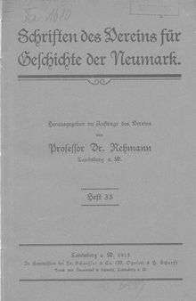 Schriften des Vereins für Geschichte der Neumark