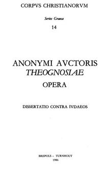 Anonymi auctoris Theognosiae Dissertatio contra Iudaeos