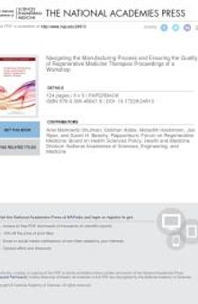 Navigating the Manufacturing Process and Ensuring the Quality of Regenerative Medicine Therapies: Proceedings of a Workshop