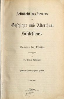 Zeitschrift des Vereins für Geschichte und Alterthum Schlesiens