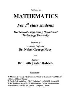 Lectures in Mathematics for 1st Class Students
