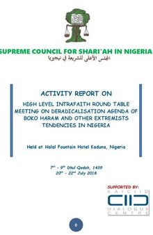 Activity report on high level intrafaith round table meeting on deradicalisation agenda of Boko Haram and other extremists tendencies in Nigeria