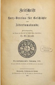 Zeitschrift des Harz-Vereins für Geschichte und Alterthumskunde