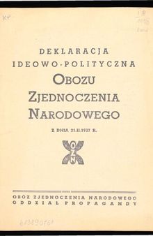 Deklaracja ideowo-polityczna Obozu Zjednoczenia Narodowego z dnia 21.11.1937 r.