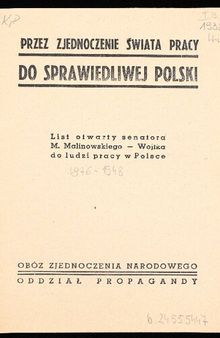 Przez zjednoczenie świata pracy do sprawiedliwej Polski. List otwarty senatora M. Malinowskiego — Wojtka do ludzi pracy w Polsce