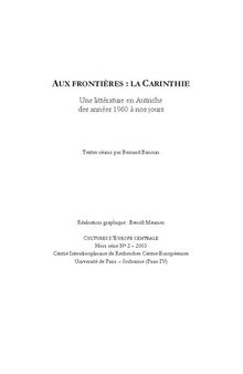 AUX FRONTIÈRES : LA CARINTHIE Une littérature en Autriche des années 1960 à nos jours
