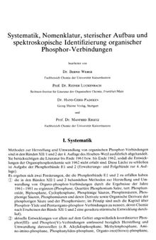 Houben-Weyl Methoden der organischen Chemie vol.E1 Organic Phosphorus Compounds I
