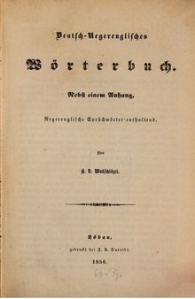 Deutsch-Negerenglisches Wörterbuch ; nebst einem Anhang, Negerenglische Sprichwörter enthaltend