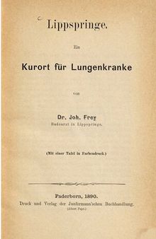 Lippspringe. Ein Kurort für Lungenkranke