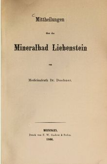 Mittheilungen [Mitteilungen] über das Mineralbad Liebenstein