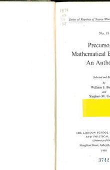Precursors in Mathematical Economics : An Anthology