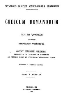Catalogus Codicum Astrologorum Graecorum 5 : Codices Romani, Teil 4: Porphyrius, Ptolemäus
