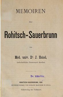 Memoiren über Rohitsch-Sauerbrunn