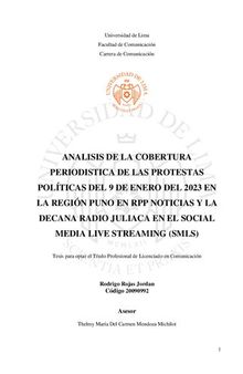 Análisis de la cobertura periodística de las protestas políticas del 9 de enero del 2023 en la región Puno en RPP Noticias y La Decana Radio Juliaca en el social media live streaming (SMLS)