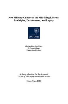 New Military Culture of the Mid-Ming Literati:  Its Origins, Development, and Legacy