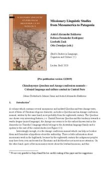 Chinchaysuyu Quechua and Amage confession manuals – Colonial language and culture contact in Central Peru