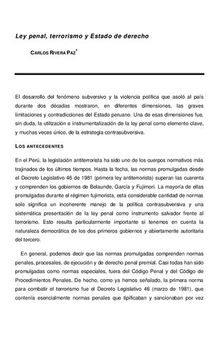 Ley penal, terrorismo y Estado de derecho (Perú)