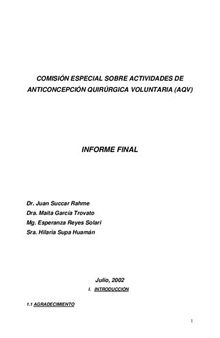 Comisión Especial sobre Actividades de Anticoncepción Quirúrgica Voluntaria (AQV). Informe Final