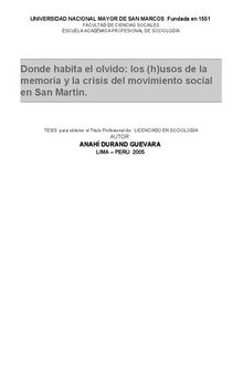 Donde habita el olvido: los (h)usos de la memoria y la crisis del movimiento social en San Martín