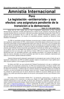 Perú. La legislación «antiterrorista» y sus efectos: una asignatura pendiente de la transición a la democracia