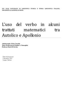 L'uso del verbo in alcuni trattati matematici tra Autolico e Apollonio