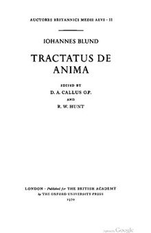 Iohannes Blund: Tractatus de Anima