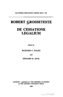 Robert Grosseteste: De cessatione legalium