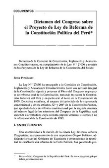 Dictamen del Congreso sobre el Proyecto de Ley de Reforma de la Constitución Política del Perú