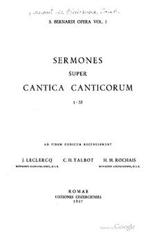 S. Bernardi opera 1: Sermones super Cantica canticorum 1-35