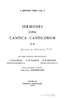 S. Bernardi opera 2: Sermones super Cantica canticorum 36-86