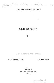 S. Bernardi opera 6/2: Sermones: Sententiae