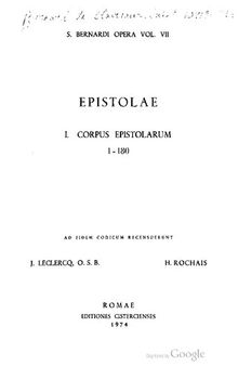 S. Bernardi opera 7: Epistolae: Corpus epistolarum 1-180