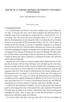 Résumé de la Théorie Métrique des Produits Tensoriels Topologiques