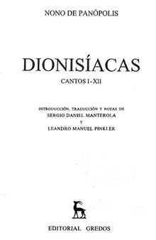 Nono de Panópolis: Dionisíacas. Cantos I-XII