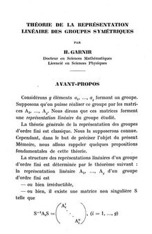 Théorie de la représentation linéaire des groupes symétriques