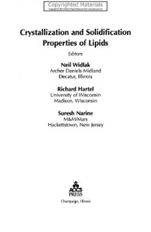 Crystallization and Solidification Properties of Lipids