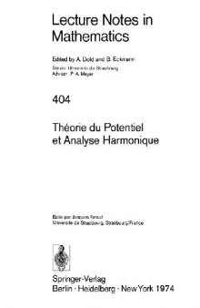 Theorie du Potentiel et Analyse Harmonique