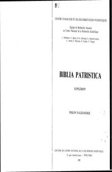 Biblia patristica: Index des citations et allusions bibliques dans la litterature patristique Supplement: Philon D'Alexandrie