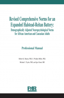 Revised Comprehensive Norms for an Expanded Halstead-Reitan Battery: Demographically Adjusted Neuropsychological Norms for African American and Caucasian Adults, Professional Manual