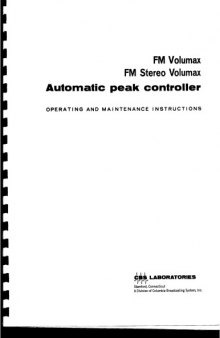 CBS LABS FM Volumax Automatic Peak Controller (operations, maint)