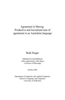 Agreement in Mawng: productive and lexicalised uses of agreement in an Australian language 