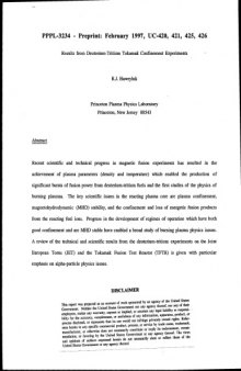 Results from deuterium-tritium tokamak confinement experiments