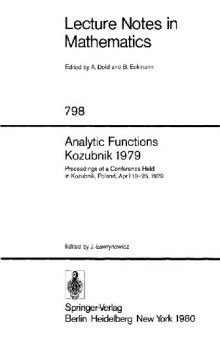 Analytic Functions Kozubnik 1979: Proceedings of a Conference Held in Kozubnik, Poland, April 19–25, 1979