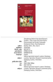 Strengthening National Agriculture Research Systems: Policy Issues and Good Practice (Environmentally and Socially Sustainable Development Series. Rural Development)