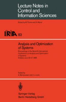Analysis and Optimization of Systems: Proceedings of the Seventh International Conference on Analysis and Optimization of Systems, Antibes, June 25-27, 1986