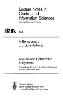 Analysis and Optimization of Systes: Proceedings of the 9th International Conference Antibes, June 12–15, 1990