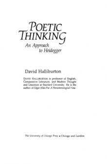 Poetic Thinking: An Approach to Heidegger
