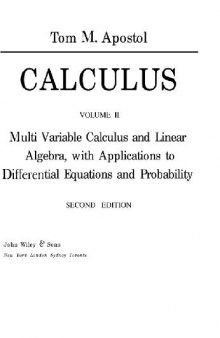 Calculus, Volume II: Multi-Variable Calculus and Linear Algebra, with Applications to Differential Equations and Probability