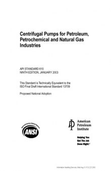 Centrifugal Pumps for Petroleum, Petrochemical and Natural Gas Industries
