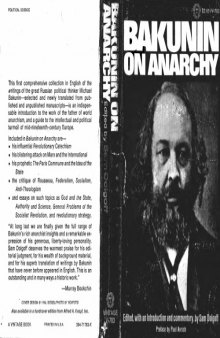 Bakunin on anarchy: A new selection of writings nearly all published for the first time in English by the founder of the world anarchist movement 
